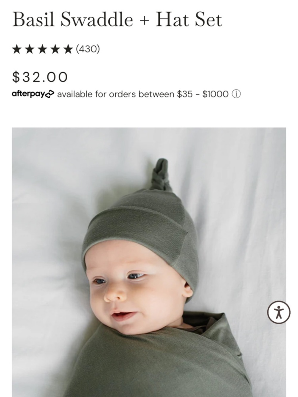 solly baby Basil Swaddle + Hat Set in Olive Green - Picture 2 of 3